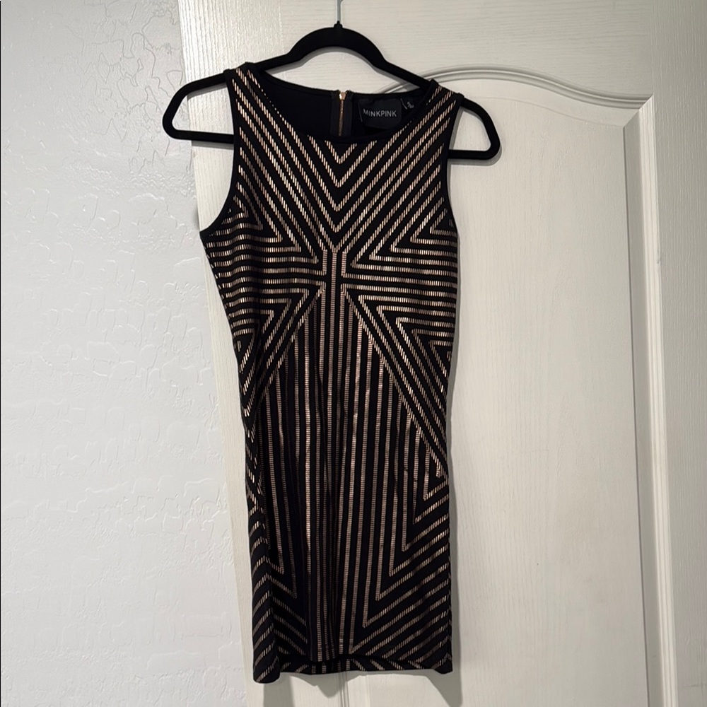 MINKPINK Black and Gold Geometric Dress